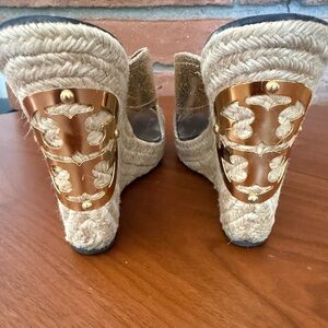 Tory Burch Tan Wedges with Gold Accents